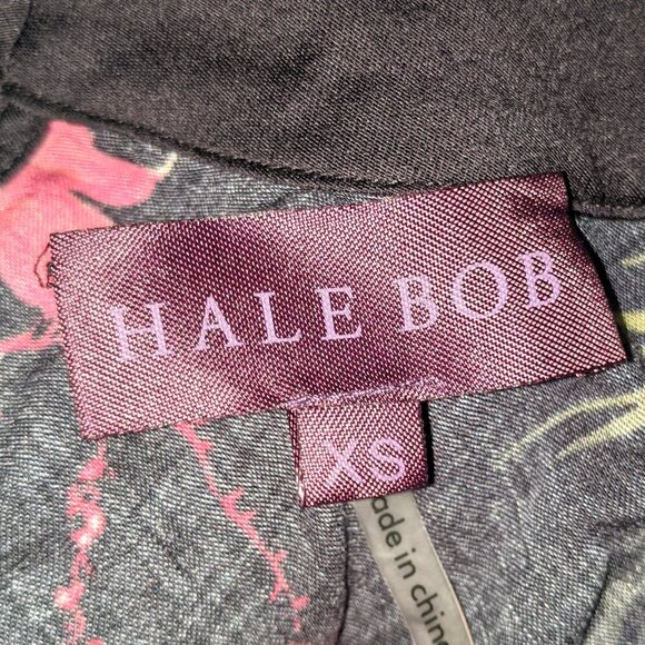 Hale Bob Floral Keyhole Blouse Long Sleeve Top Tie Neck Flowers Black White XS - Picture 8 of 9